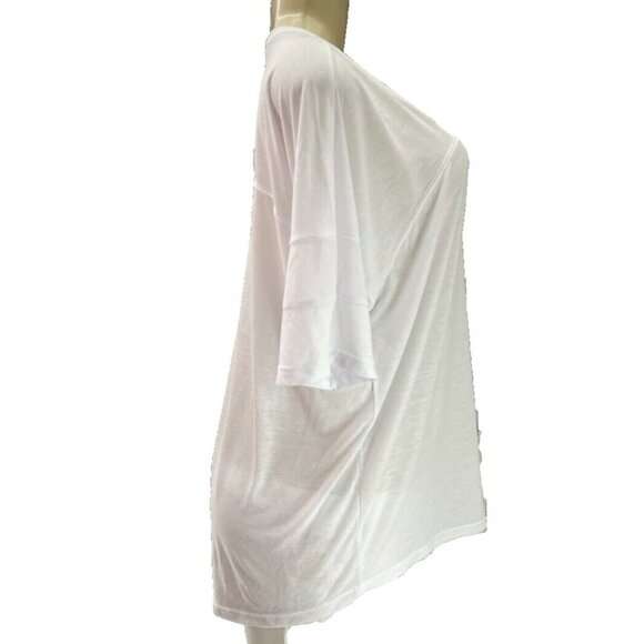 Marc New York XL White Semi-Sheer V-Neck Curved Hem Short Mesh Inlay Sleeve Tee - Picture 3 of 6